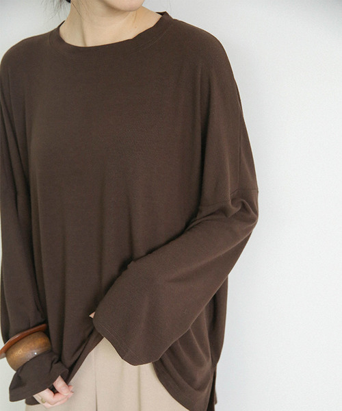 select MOCA（セレクトモカ）の「ビックシルエットドロップショルダー(ラウンドネックルーズシルエットカットソー)（Tシャツ/カットソー・レディース・ブラック/ブラウン/ライトカーキ・FREE）」の10枚目の写真