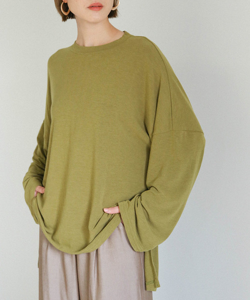 select MOCA（セレクトモカ）の「ビックシルエットドロップショルダー(ラウンドネックルーズシルエットカットソー)（Tシャツ/カットソー・レディース・ブラック/ブラウン/ライトカーキ・FREE）」の13枚目の写真