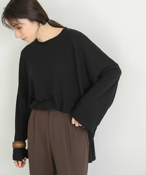 select MOCA（セレクトモカ）の「ビックシルエットドロップショルダー(ラウンドネックルーズシルエットカットソー)（Tシャツ/カットソー・レディース・ブラック/ブラウン/ライトカーキ・FREE）」の7枚目の写真