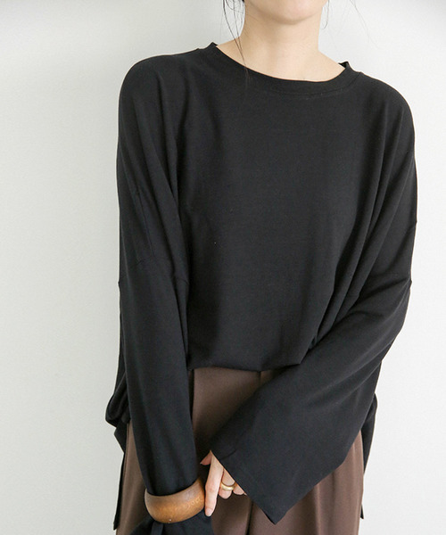 select MOCA（セレクトモカ）の「ビックシルエットドロップショルダー(ラウンドネックルーズシルエットカットソー)（Tシャツ/カットソー・レディース・ブラック/ブラウン/ライトカーキ・FREE）」の8枚目の写真
