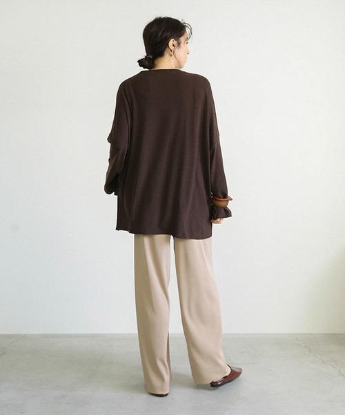 select MOCA（セレクトモカ）の「ビックシルエットドロップショルダー(ラウンドネックルーズシルエットカットソー)（Tシャツ/カットソー・レディース・ブラック/ブラウン/ライトカーキ・FREE）」の5枚目の写真