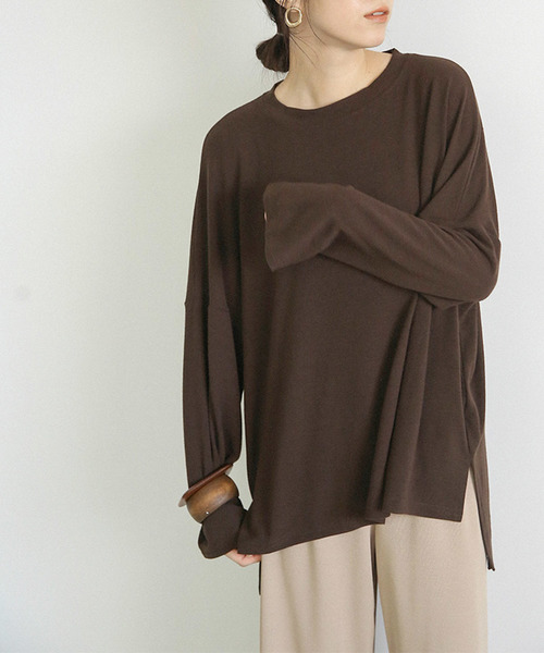 select MOCA（セレクトモカ）の「ビックシルエットドロップショルダー(ラウンドネックルーズシルエットカットソー)（Tシャツ/カットソー・レディース・ブラック/ブラウン/ライトカーキ・FREE）」の9枚目の写真