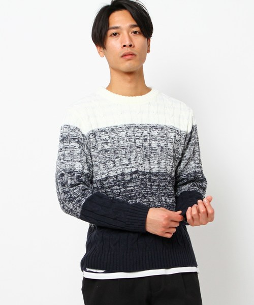 THE SHOP TK (ザ ショップ ティーケー )の「【3L/WEB限定サイズ】ケーブルニット(ニット/セーター)」|ネイビー系3