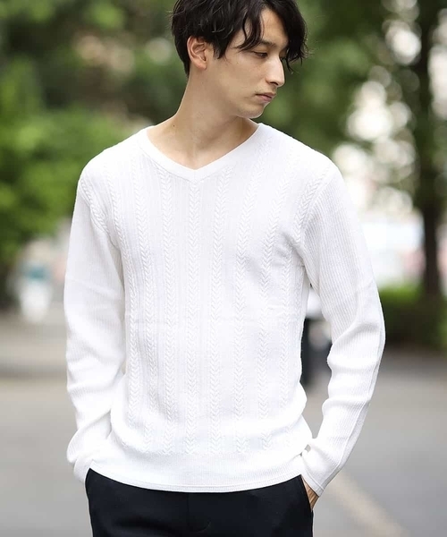 MK MICHEL KLEIN HOMME （エムケーミッシェルクランオム）の「【ON / OFF  switching 】Ｖネックニット／ネオディライト（ニット/セーター・メンズ・ホワイト/ブラック/ブルー/ボルドー・46/48/51）」の2枚目の写真