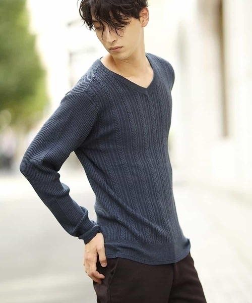 MK MICHEL KLEIN HOMME （エムケーミッシェルクランオム）の「【ON / OFF  switching 】Ｖネックニット／ネオディライト（ニット/セーター・メンズ・ホワイト/ブラック/ブルー/ボルドー・46/48/51）」の4枚目の写真