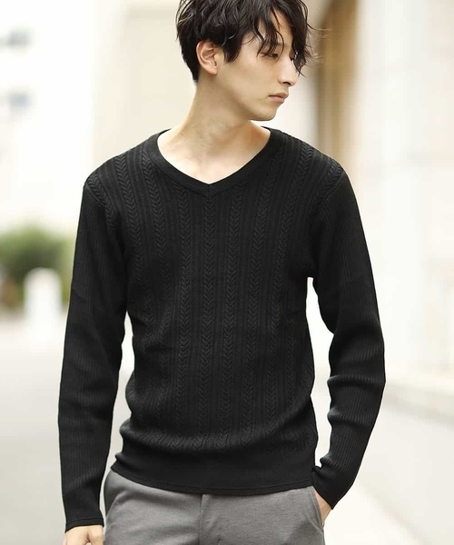 MK MICHEL KLEIN HOMME （エムケーミッシェルクランオム）の「【ON / OFF  switching 】Ｖネックニット／ネオディライト（ニット/セーター・メンズ・ホワイト/ブラック/ブルー/ボルドー・46/48/51）」の3枚目の写真