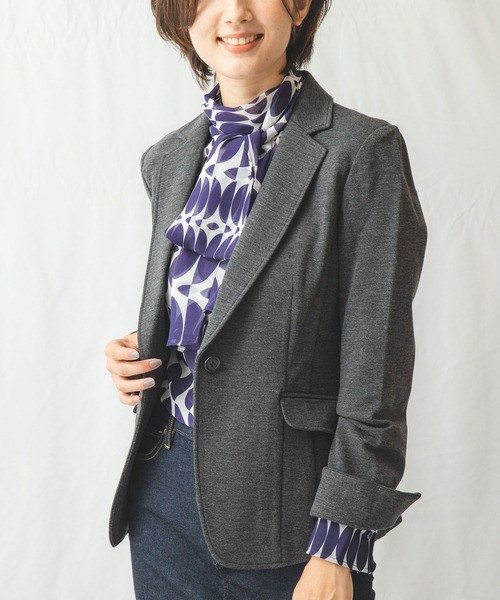 テーラードジャケット ジャケット アウター セットアップスーツ対応 ミラノリブ裏起毛長袖テーラードジャケット テーラードジャケット Naracamicie ナラカミーチェ のファッション