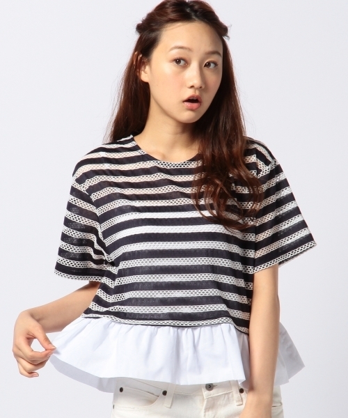 Another Edition（アナザーエディション）の「AE メッシュBOR ペプラム T ◆（Tシャツ/カットソー・レディース・オレンジ/ネイビー/グレー・フリー）」の14枚目の写真