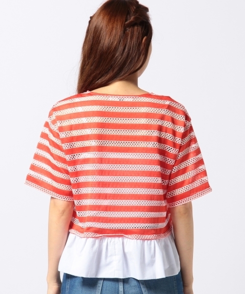 Another Edition（アナザーエディション）の「AE メッシュBOR ペプラム T ◆（Tシャツ/カットソー・レディース・オレンジ/ネイビー/グレー・フリー）」の9枚目の写真