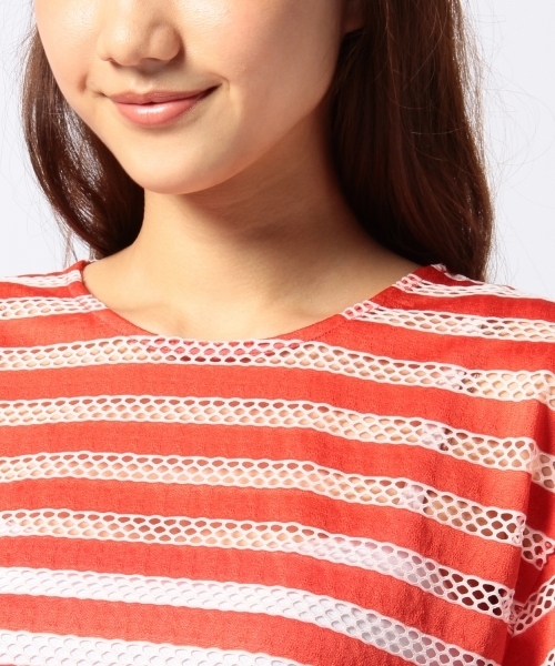 Another Edition（アナザーエディション）の「AE メッシュBOR ペプラム T ◆（Tシャツ/カットソー・レディース・オレンジ/ネイビー/グレー・フリー）」の8枚目の写真