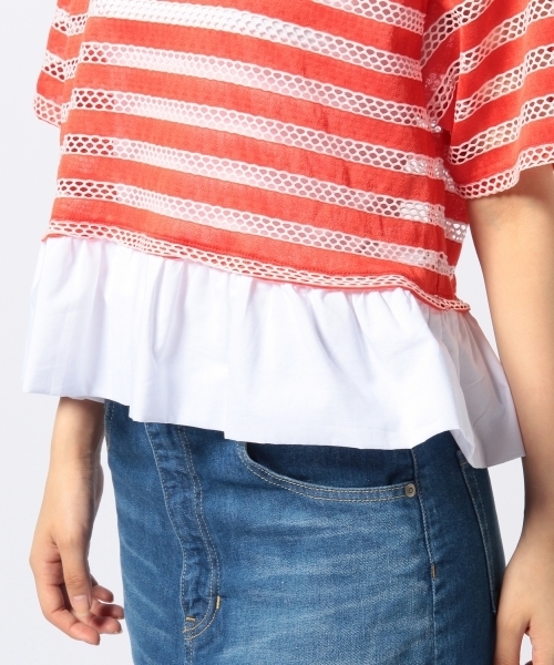 Another Edition（アナザーエディション）の「AE メッシュBOR ペプラム T ◆（Tシャツ/カットソー・レディース・オレンジ/ネイビー/グレー・フリー）」の6枚目の写真