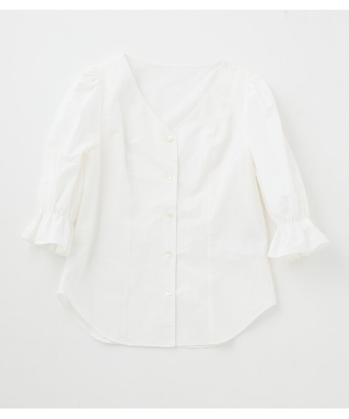 BLACK BY MOUSSY(�u���b�N�o�C�}�E�W�[)��gather v neck 7sleeve blouse���M���U�[�u�C�l�b�N�Z�u���X���[�u�u���E�X��(�V���c/�u���E�X)