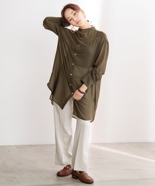 WEGO(ウィゴー)の「WEGO/バンドカラーシアーシャツ(シャツ/ブラウス・レディース・ブラック/カーキ/アイボリー・FREE)」の13枚目の写真