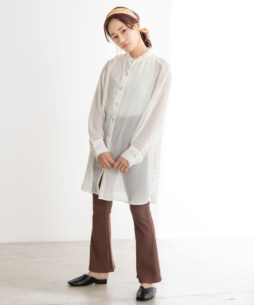 WEGO(ウィゴー)の「WEGO/バンドカラーシアーシャツ(シャツ/ブラウス・レディース・ブラック/カーキ/アイボリー・FREE)」の6枚目の写真