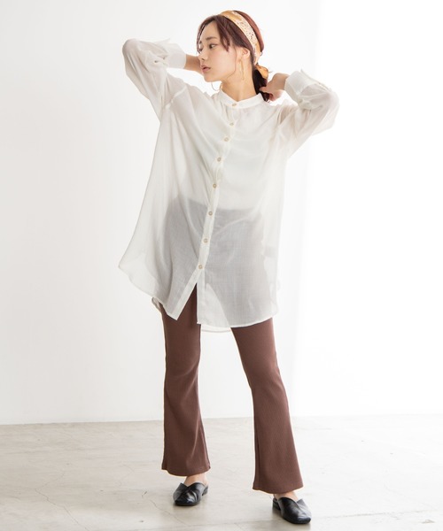 WEGO(ウィゴー)の「WEGO/バンドカラーシアーシャツ(シャツ/ブラウス・レディース・ブラック/カーキ/アイボリー・FREE)」の7枚目の写真