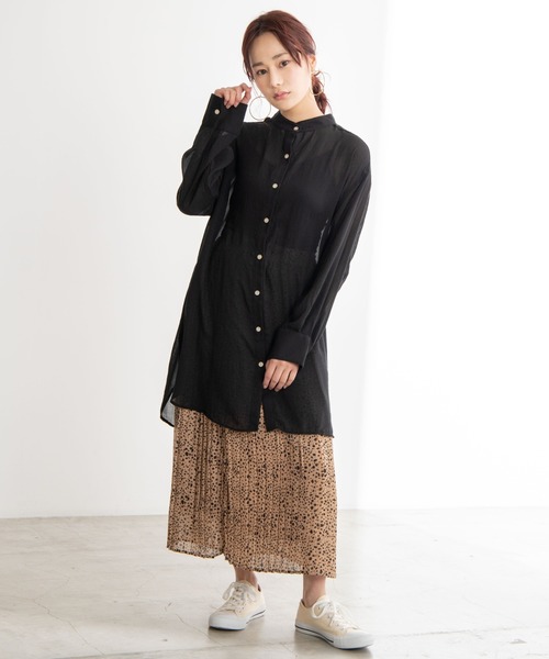 WEGO(ウィゴー)の「WEGO/バンドカラーシアーシャツ(シャツ/ブラウス・レディース・ブラック/カーキ/アイボリー・FREE)」の9枚目の写真