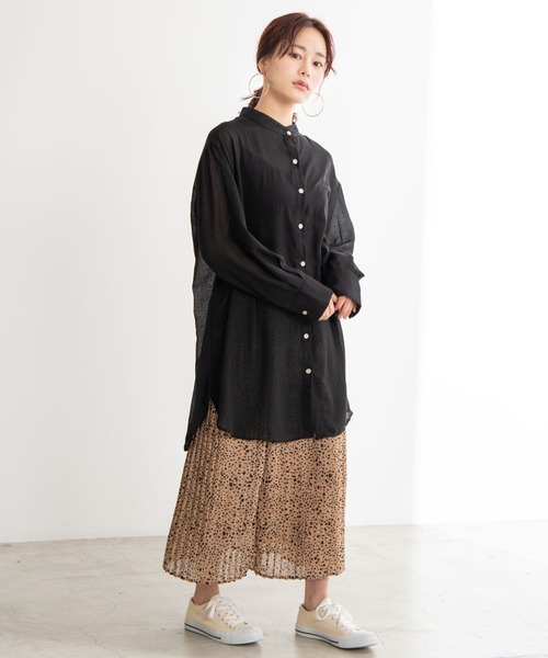 WEGO(ウィゴー)の「WEGO/バンドカラーシアーシャツ(シャツ/ブラウス・レディース・ブラック/カーキ/アイボリー・FREE)」の10枚目の写真