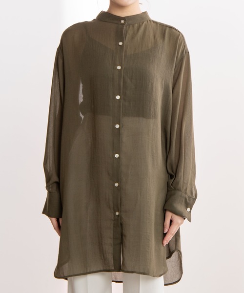 WEGO(ウィゴー)の「WEGO/バンドカラーシアーシャツ(シャツ/ブラウス・レディース・ブラック/カーキ/アイボリー・FREE)」の16枚目の写真