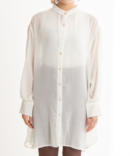 WEGO(ウィゴー)の「WEGO/バンドカラーシアーシャツ(シャツ/ブラウス・レディース・ブラック/カーキ/アイボリー・FREE)」の14枚目の写真