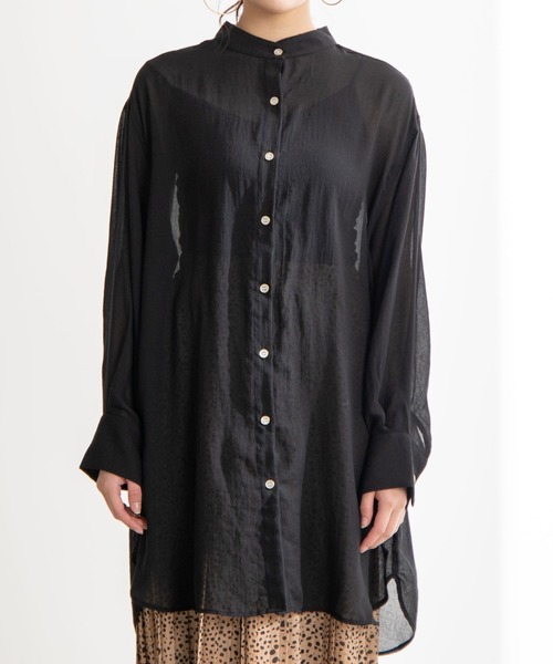 WEGO(ウィゴー)の「WEGO/バンドカラーシアーシャツ(シャツ/ブラウス・レディース・ブラック/カーキ/アイボリー・FREE)」の15枚目の写真