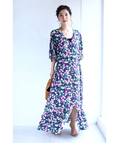 エレガンスな紫の花ロングワンピース ワンピース Cawaii カワイイ のファッション通販 Zozotown