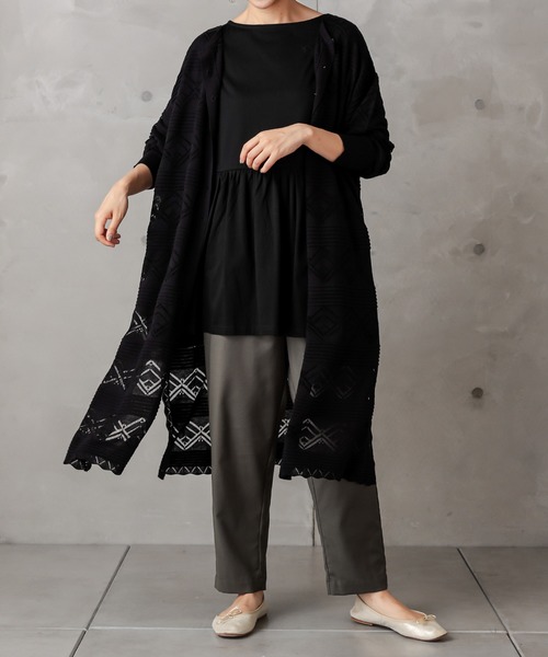 PUAL CE CIN（ピュアルセシン）の「レースジャガードロングカーデ（カーディガン/ボレロ・レディース・ブラック/グレー/グレイッシュベージュ・FREE）」の2枚目の写真