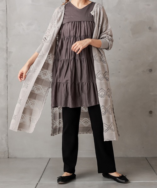 PUAL CE CIN（ピュアルセシン）の「レースジャガードロングカーデ（カーディガン/ボレロ・レディース・ブラック/グレー/グレイッシュベージュ・FREE）」の16枚目の写真