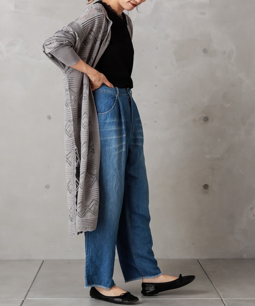 PUAL CE CIN（ピュアルセシン）の「レースジャガードロングカーデ（カーディガン/ボレロ・レディース・ブラック/グレー/グレイッシュベージュ・FREE）」の5枚目の写真