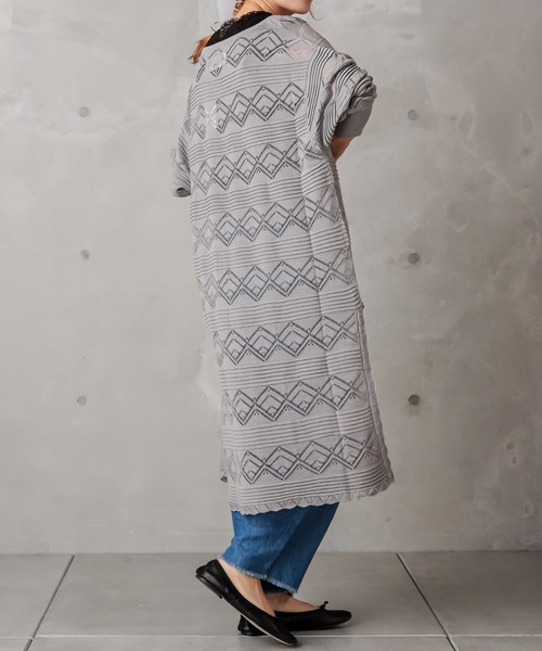 PUAL CE CIN（ピュアルセシン）の「レースジャガードロングカーデ（カーディガン/ボレロ・レディース・ブラック/グレー/グレイッシュベージュ・FREE）」の8枚目の写真