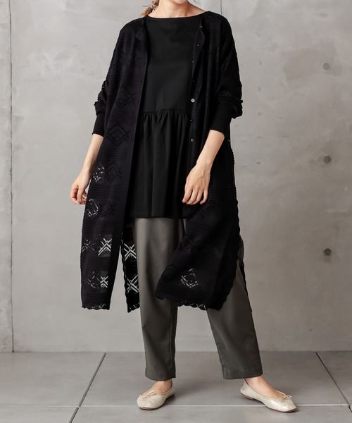 PUAL CE CIN（ピュアルセシン）の「レースジャガードロングカーデ（カーディガン/ボレロ・レディース・ブラック/グレー/グレイッシュベージュ・FREE）」の11枚目の写真