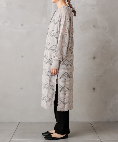 PUAL CE CIN（ピュアルセシン）の「レースジャガードロングカーデ（カーディガン/ボレロ・レディース・ブラック/グレー/グレイッシュベージュ・FREE）」の6枚目の写真