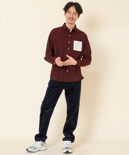 coen（コーエン）の「テキサスコットンボーダーポケットレギュラーシャツ（シャツ/ブラウス・メンズ・ホワイト/ワインレッド・X-LARGE/LARGE/SMALL/MEDIUM）」の9枚目の写真