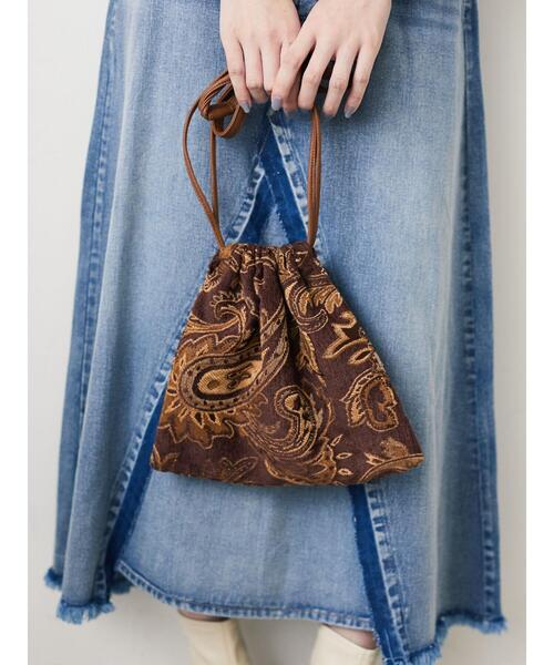 Green Parks(グリーンパークス)の「・ジャガード巾着ショルダーバッグ*(ショルダーバッグ・レディース・ベージュ/ブラウン・FREE)」の3枚目の写真