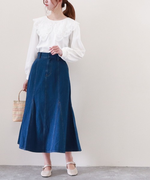 archives(アルシーヴ)の「切替フレアデニムスカート(スカート・レディース・ブラック/ロイヤルブルー/アイボリー・MEDIUM)」の5枚目の写真