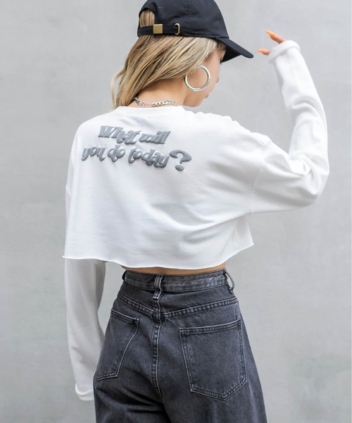 RASVOA（ラスボア）の「カットオフクロップドロンＴ（Tシャツ/カットソー・レディース・ブラック/オフホワイト/ブルー・FREE）」の2枚目の写真