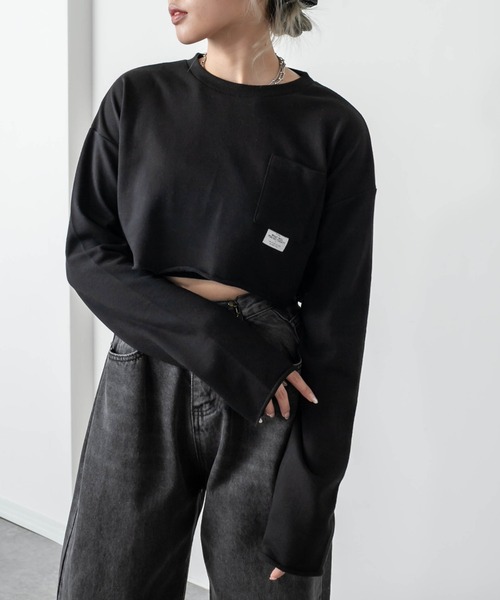 RASVOA（ラスボア）の「カットオフクロップドロンＴ（Tシャツ/カットソー・レディース・ブラック/オフホワイト/ブルー・FREE）」の4枚目の写真