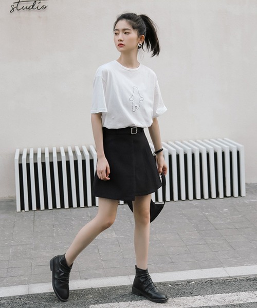 aimoha（アイモハ）の「ベルトつきデザインミニスカート（スカート・レディース・ブラック/グレー・LARGE/SMALL/MEDIUM）」の8枚目の写真