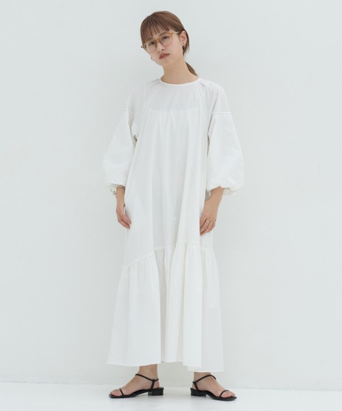 Kastane（カスタネ）の「配色ステッチバルーン袖ワンピース（ワンピース・レディース・オフホワイト/ピンク/グリーン系その他・FREE）」の4枚目の写真