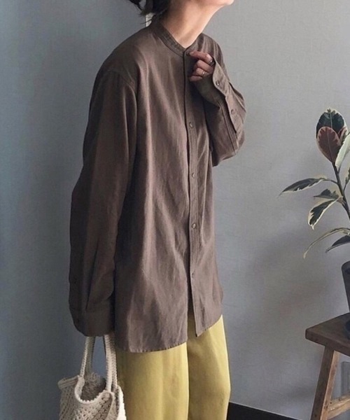 ROOP TOKYO by みー（ループトウキョウバイミー）の「ROOPTOKYO by みー Stand Collar Shirts スタンドカラーシャツ オーバーサイズ ノーカラー シンプル（シャツ/ブラウス・レディース・ホワイト/ブラウン/ベージュ・S/M/L）」の15枚目の写真