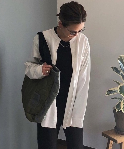 ROOP TOKYO by みー（ループトウキョウバイミー）の「ROOPTOKYO by みー Stand Collar Shirts スタンドカラーシャツ オーバーサイズ ノーカラー シンプル（シャツ/ブラウス・レディース・ホワイト/ブラウン/ベージュ・S/M/L）」の16枚目の写真