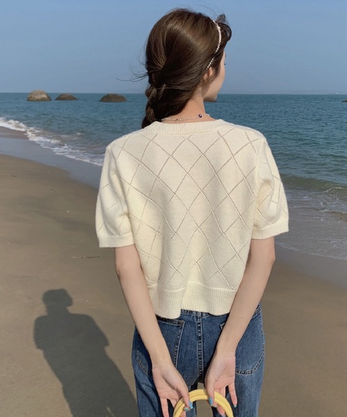 meJane(ミージェーン)の「フラワーモチーフVネックカーディガン(カーディガン/ボレロ・レディース・ホワイト/ピンク/ブルー・FREE)」の8枚目の写真