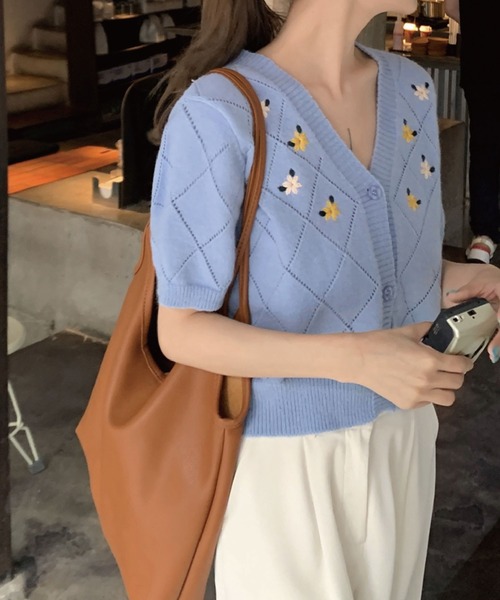 meJane(ミージェーン)の「フラワーモチーフVネックカーディガン(カーディガン/ボレロ・レディース・ホワイト/ピンク/ブルー・FREE)」の17枚目の写真