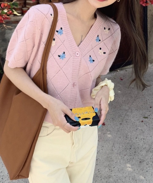 meJane(ミージェーン)の「フラワーモチーフVネックカーディガン(カーディガン/ボレロ・レディース・ホワイト/ピンク/ブルー・FREE)」の9枚目の写真