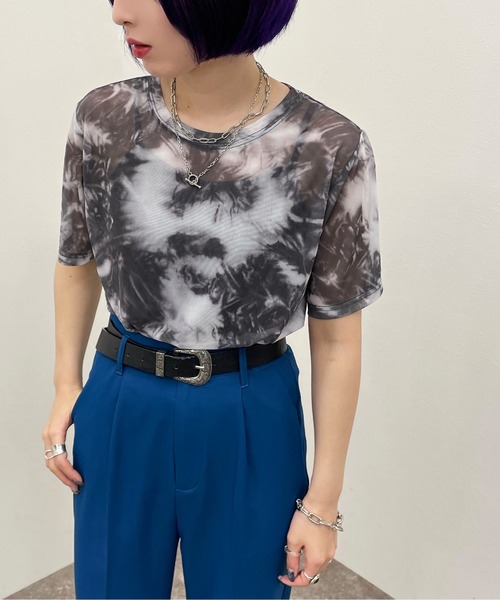 apres jour mignon（アプレジュールミニョン）の「ショートタイダイメッシュＴ【ZOZOTOWN限定アイテム】（Tシャツ/カットソー・レディース・パープル/オレンジ/グリーン/ブルー系その他/ブラック・フリー）」の6枚目の写真