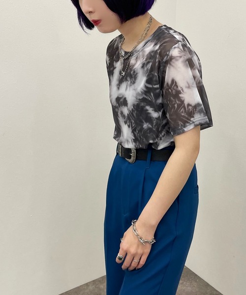 apres jour mignon（アプレジュールミニョン）の「ショートタイダイメッシュＴ【ZOZOTOWN限定アイテム】（Tシャツ/カットソー・レディース・パープル/オレンジ/グリーン/ブルー系その他/ブラック・フリー）」の7枚目の写真