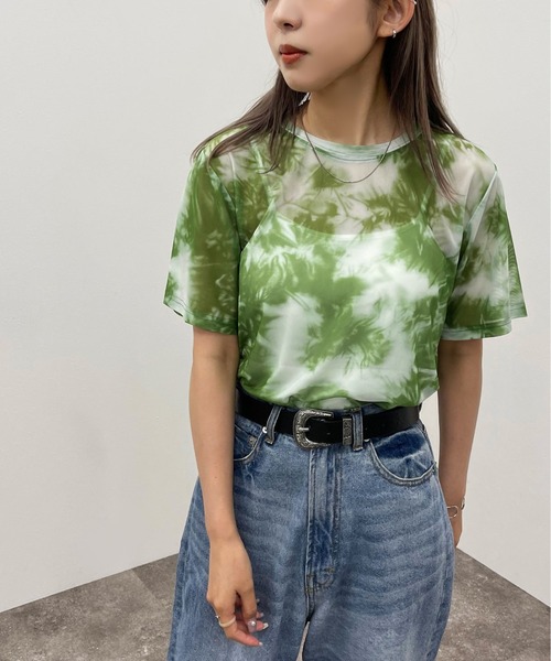 apres jour mignon（アプレジュールミニョン）の「ショートタイダイメッシュＴ【ZOZOTOWN限定アイテム】（Tシャツ/カットソー・レディース・パープル/オレンジ/グリーン/ブルー系その他/ブラック・フリー）」の11枚目の写真