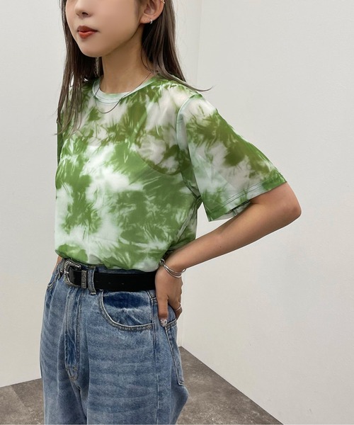 apres jour mignon（アプレジュールミニョン）の「ショートタイダイメッシュＴ【ZOZOTOWN限定アイテム】（Tシャツ/カットソー・レディース・パープル/オレンジ/グリーン/ブルー系その他/ブラック・フリー）」の12枚目の写真