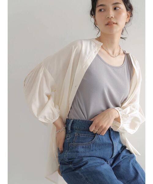 AMERICAN HOLIC（アメリカンホリック）の「ギャザースリーブブラウス（シャツ/ブラウス・レディース・ブラック/オフホワイト/ストライプ/グレイッシュベージュ・M/L）」の5枚目の写真