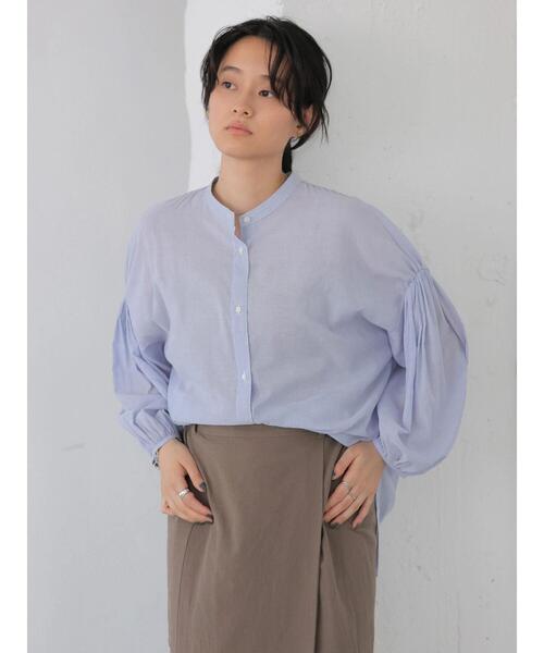 AMERICAN HOLIC（アメリカンホリック）の「ギャザースリーブブラウス（シャツ/ブラウス・レディース・ブラック/オフホワイト/ストライプ/グレイッシュベージュ・M/L）」の10枚目の写真