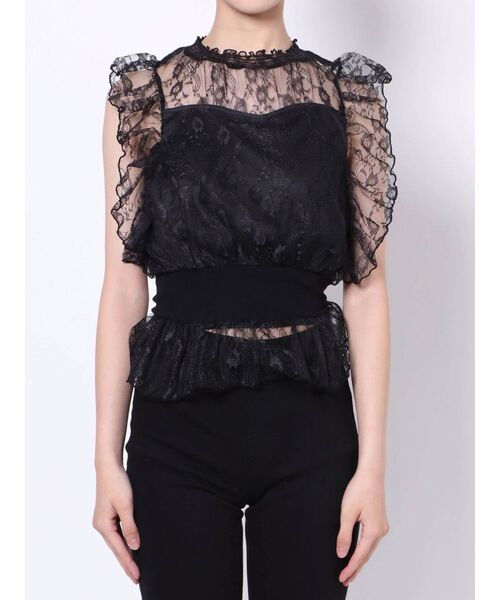 dazzlin（ダズリン）の「レースリブペプラムブラウス（シャツ/ブラウス・レディース・ブラック/グレー/オフホワイト・FREE）」の9枚目の写真